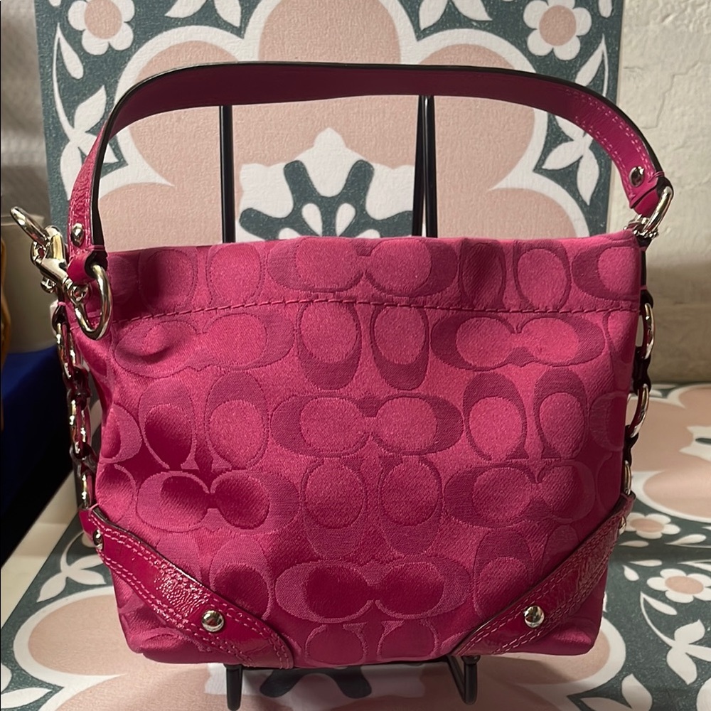Coach Pink Hobo Shoulder Bag with Monogram Pattern y2k